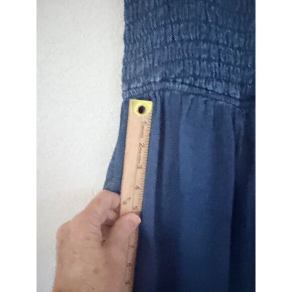 Pilcro Smocked Denim Jumpsuit Womens XS Blue Chambray Wide Leg Sleeveless - Picture 9 of 15